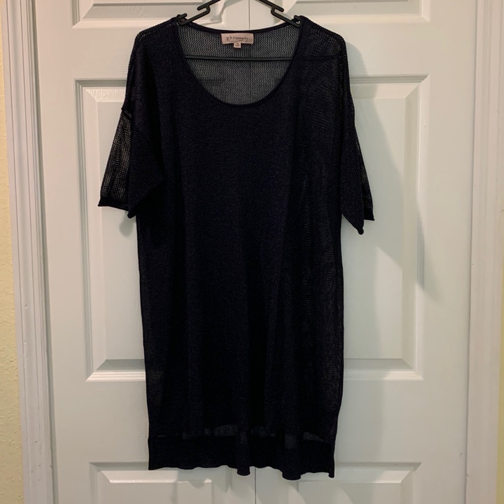 EUC Philosophy Republic Clothing Sz M NavyBlue metallic cover up